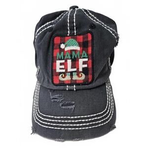 Mama Elf‎ Embroidered Distressed Adjustable Gray Trucker Baseball Cap